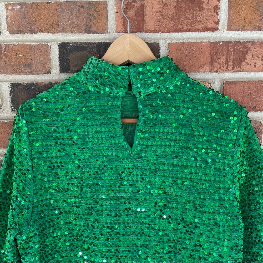 ZARA AW21 SEQUIN TOP BLOUSE GREEN Size Large - Picture 8 of 12